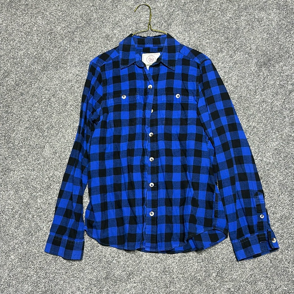 SO brand blue and black plaid button up
